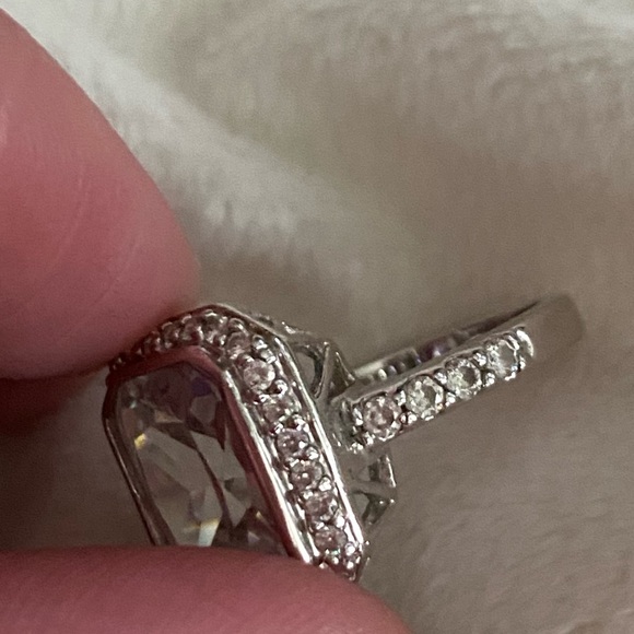 Silver and Faux Diamond Statement Princess Cut Cocktail Ring - Picture 7 of 7